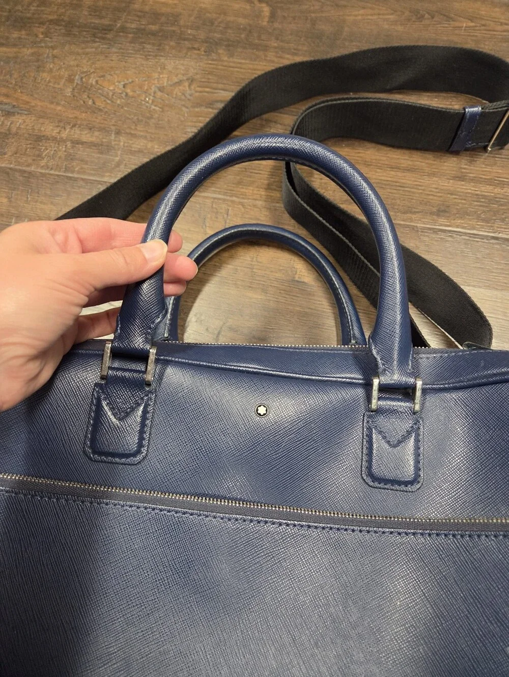 Montblanc Sartorial Large Leather Briefcase Double Zip Document Case Blue Navy